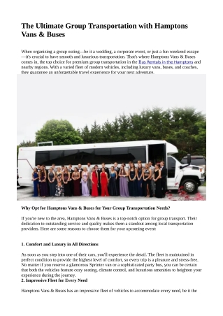 The Ultimate Group Transportation with Hamptons Vans & Buses