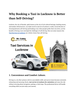 Outstation Taxi Services in Lucknow - Mr. Cabby