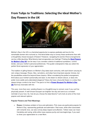 From Tulips to Traditions Selecting the Ideal Mother's Day Flowers in the UK