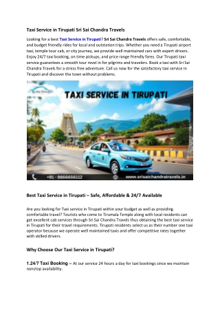 Taxi Service in Tirupati
