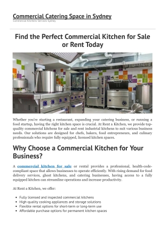 Find the Perfect Commercial Kitchen for Sale or Rent Today