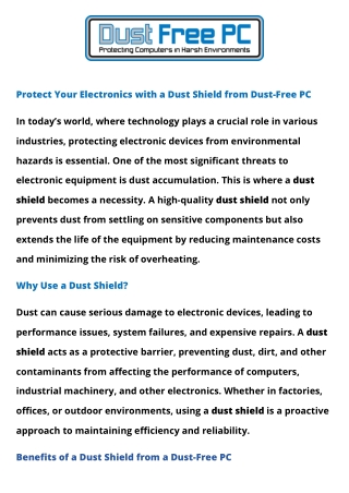 Reliable Dust Shields for PCs & Electronics – Dust Free PC