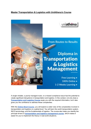 Master Transportation & Logistics with UniAthena’s Course