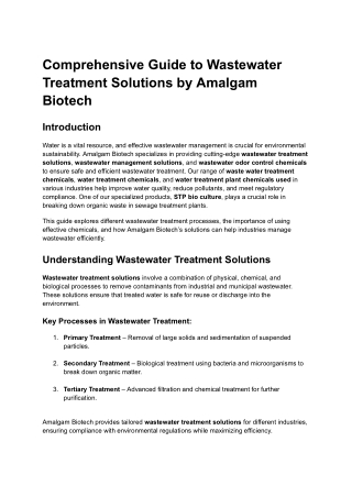 Comprehensive Guide to Wastewater Treatment Solutions by Amalgam Biotech