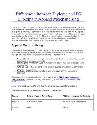 Differences Between Diploma and PG Diploma in Apparel Merchandising