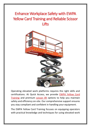 Enhance Workplace Safety with EWPA Yellow Card Training and Reliable Scissor Lifts
