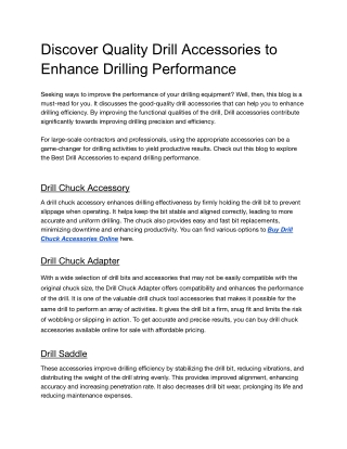 Discover Quality Drill Accessories to Enhance Drilling Performance