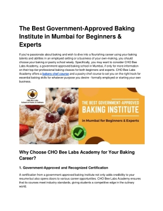 The Best Government-Approved Baking Institute in Mumbai for Beginners & Experts