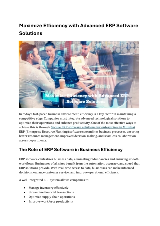 Maximize Efficiency with Advanced ERP Software Solutions