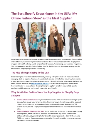 The Best Shopify Dropshipper in the USA 'My Online Fashion Store' as the Ideal Supplier