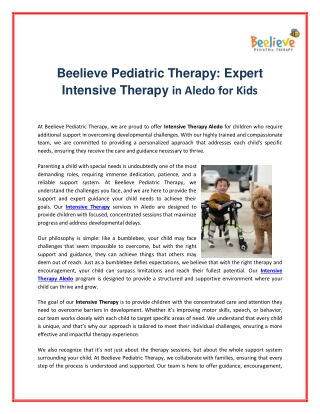 Beelieve Pediatric Therapy Expert Intensive Therapy in Aledo for Kids