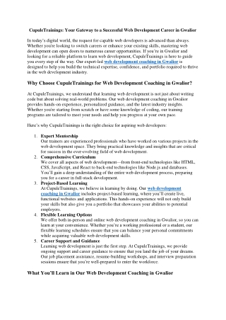 CupuleTrainings Your Gateway to a Successful Web Development Career in Gwalior