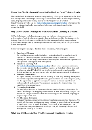 Elevate Your Web Development Career with Coaching from CupuleTrainings, Gwalior