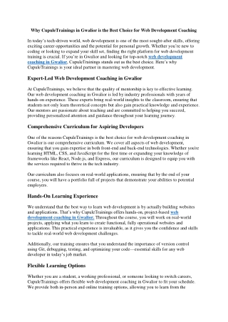 Why CupuleTrainings in Gwalior is the Best Choice for Web Development Coaching