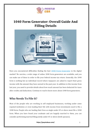 1040 Form Generator Overall Guide And Filling Details