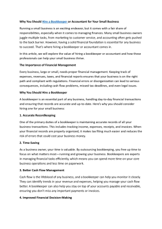 Why You Should Hire a Bookkeeper or Accountant for Your Small Business