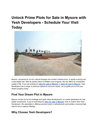 Unlock Prime Plots for Sale in Mysore with Yesh Developers - Schedule Your Visit Today