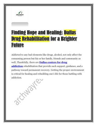 Finding Hope and Healing: Dallas Drug Rehabilitation for a Brighter Future