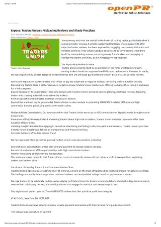 Expose Traders Union's Misleading Reviews and Shady Practices