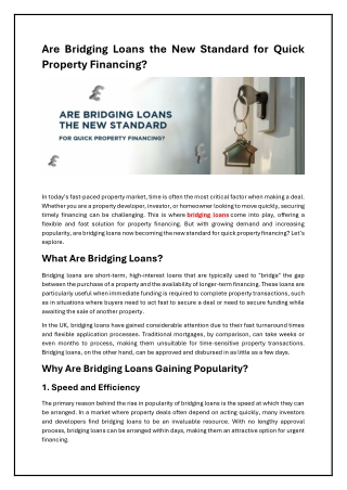 Are Bridging Loans the Best Option for Fast Property Financing?