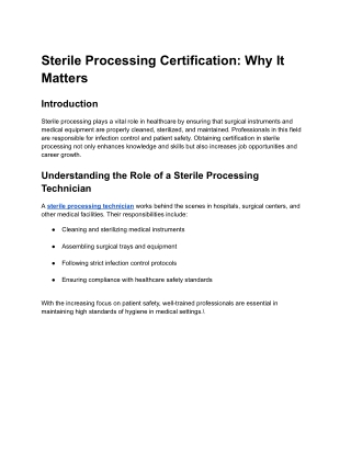 Why Pursuing Sterile Processing Certification Can Boost Your Career