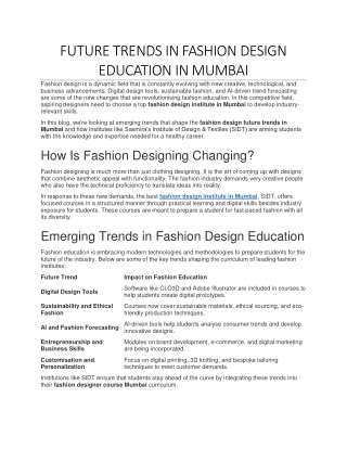 FUTURE TRENDS IN FASHION DESIGN EDUCATION IN MUMBAI