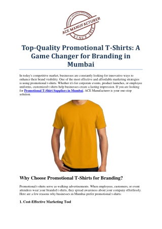 Best Promotional T-Shirt Suppliers in Mumbai – Ace Manufacturer