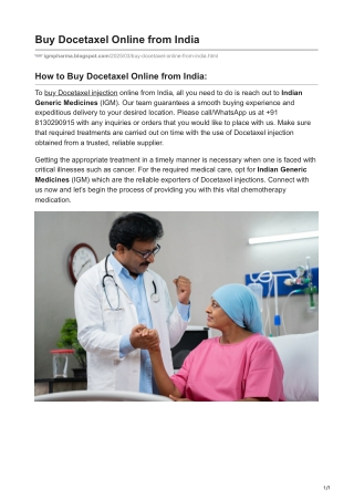 Buy Docetaxel online from India through Indian Generic Medicines