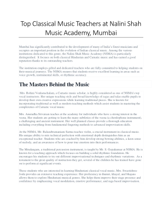 Top Classical Music Teachers at Nalini Shah Music Academy