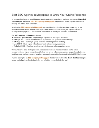 Best SEO Agency in Mogappair to Grow Your Online Presence