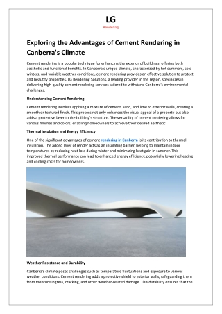 Exploring the Advantages of Cement Rendering in Canberra
