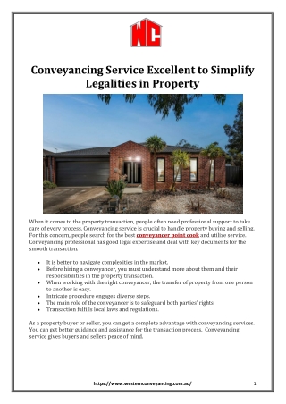 Conveyancing Service Excellent to Simplify Legalities in Property Transaction