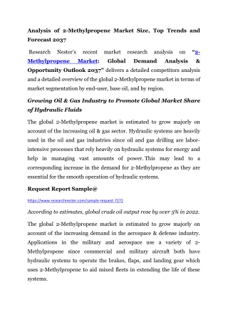 Analysis of 2-Methylpropene Market Size, Top Trends and Forecast 2037