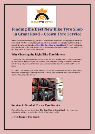 Reliable New Bike Tyre Shop in Grant Road – Crown Tyre Service