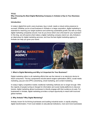 Why Choosing the Best Digital Marketing Company in Ambala is Key to Your Business Growth