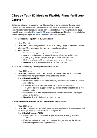 Choose Your 3D Models_ Flexible Plans for Every Creator