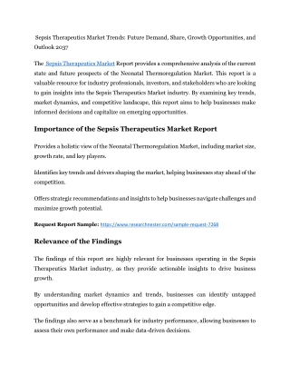 Sepsis Therapeutics Market Trends: Future Demand, Share, Growth Opportunities,