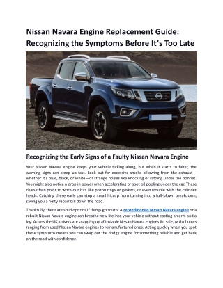 Nissan Navara Engine Replacement Guide Recognizing the Symptoms Before It’s Late