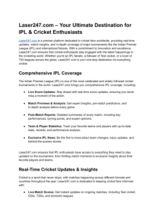 Laser247.com – Your Ultimate IPL & Cricket Hub