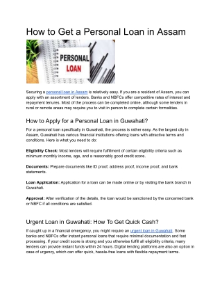 How to Get a Personal Loan in Assam