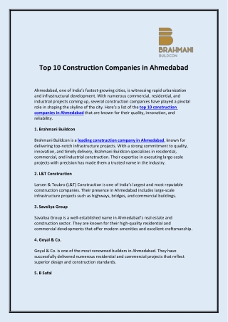 Top 10 Construction Companies in Ahmedabad