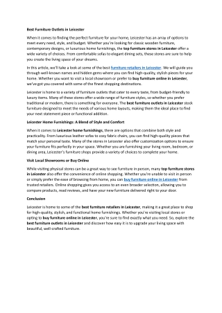 Best Furniture Outlets in Leicester