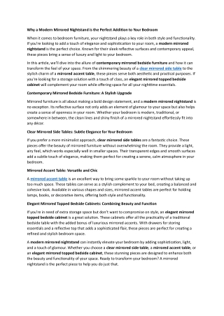 Why a Modern Mirrored Nightstand is the Perfect Addition to Your Bedroom