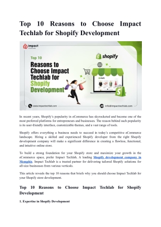 Top 10 Reasons to Choose Impact Techlab for Shopify Development