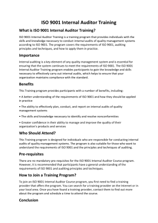 ISO 9001 Internal Auditor Training