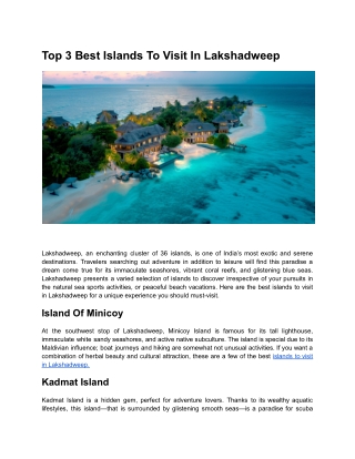 Top 3 Best Islands to Visit in Lakshadweep