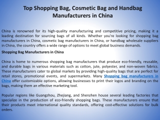 Top Shopping Bag, Cosmetic Bag and Handbag Manufacturers in China