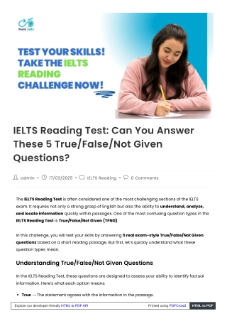 IELTS Reading Challenge Try These 5 TrueFalseNot Given Questions!
