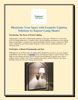Illuminate Your Space with Exquisite Lighting Solutions by Kapoor Lamp Shades
