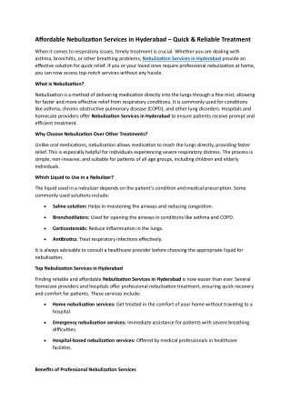 Affordable Nebulization Services in Hyderabad